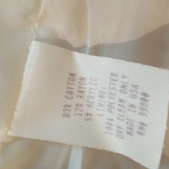 Bloomingdale's | Cream and Blue Tweed Suit Jacket Size 10P - Picture 6 of 11